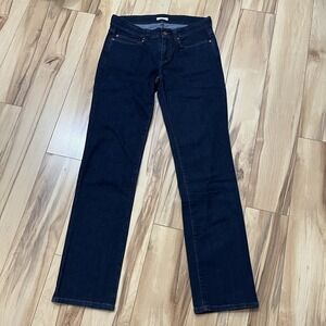 Eileen Fisher Jeans Straight Dk Blue Denim Sz 4 30x31.5" Mid Rise 9" Stretch